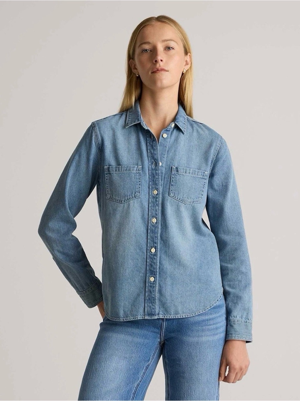 NWOT Quince Distressed Denim Shirt - Small